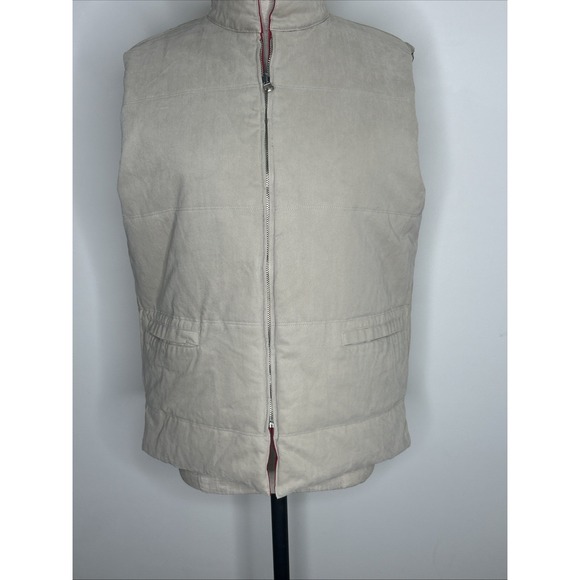 Vintage J. Crew Puffer Vest Women's Medium‎ Red/ Beige Reversible Y2K Full Zip - Picture 6 of 15